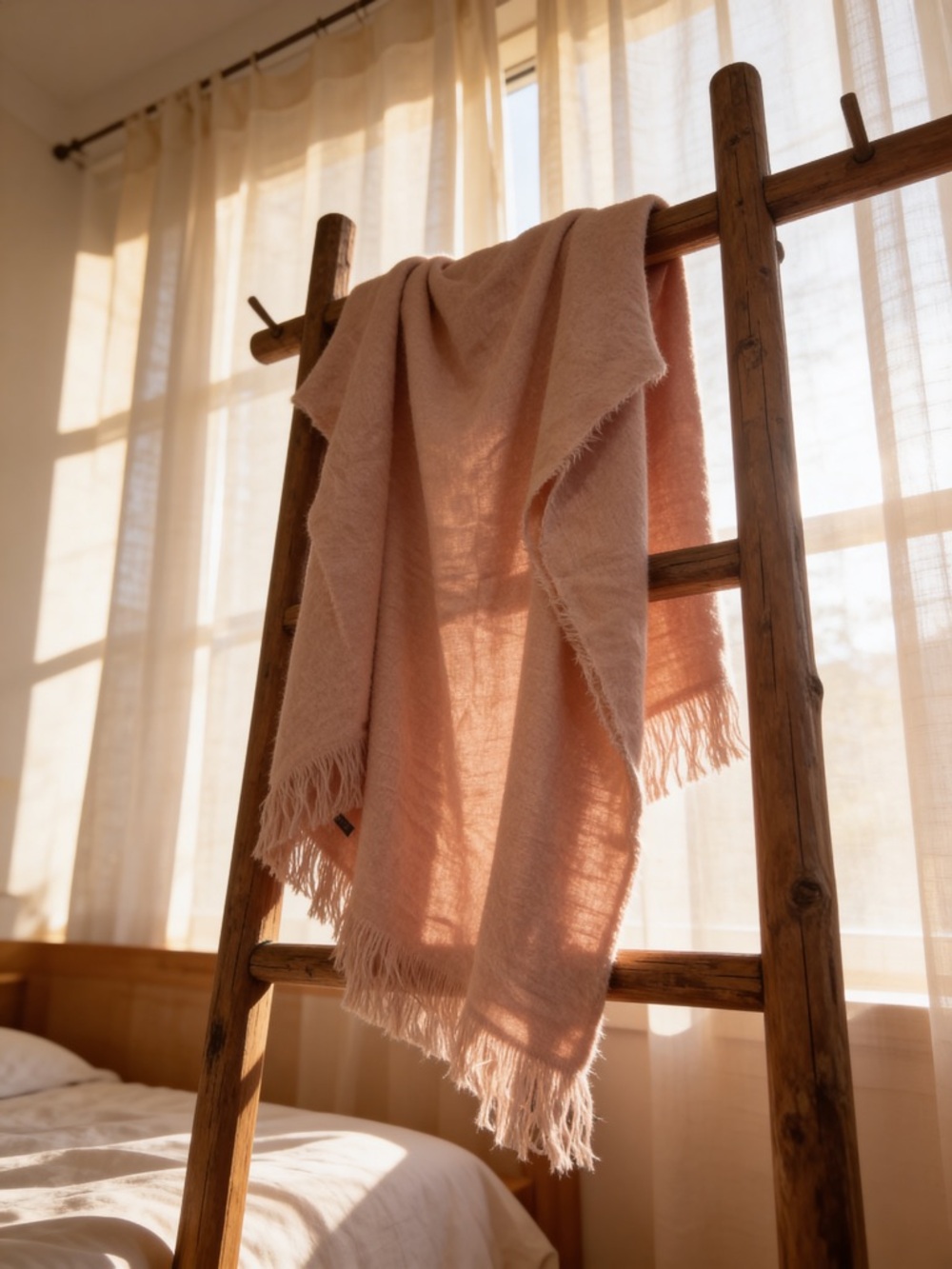 aerie Blush Pink Fringed Throw Blanket